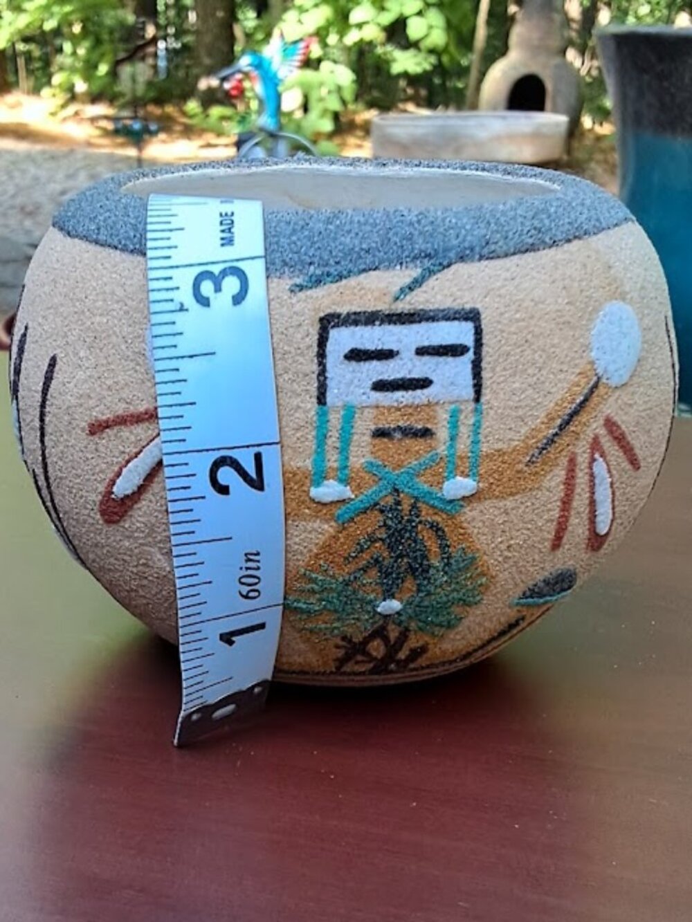 Southwestern Navajo-Style Sand Art Vessel with Yei figures; Health & Harmony - Picture 7 of 8